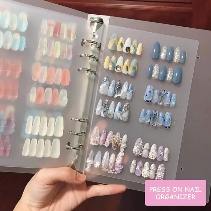 Press On Nail Organizer,Press On Nail Packaging,Removable Loose-Leaf Storage Book for Fake Nail,Nail Display (A5(9.05 * 7.08 * 1.37inch)