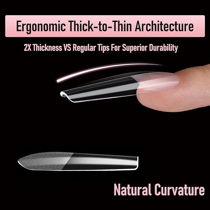 Square Nail Tips Long Thicken Soft Gel Nails Pre-etched Clear Full Cover Press on Acrylic Fake Nail Extension for Manicure Salon Home DIY 360Pcs 15 Sizes Black Box Collection