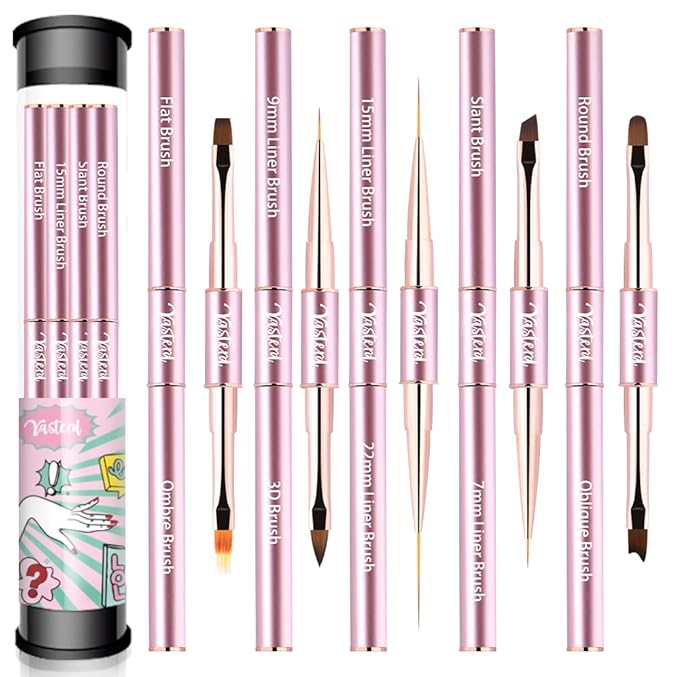 Nail Art Brushes Set Double-Ended Nail Art Tools with Nail Extension Gel Brush, Builder Gel Brush, Nail Art Liner Brush and 3D Nail Art Decorations Brush for Salon at Home DIY Manicure Set of 5Pcs