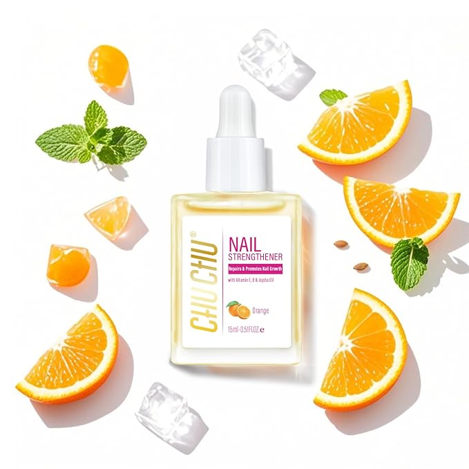 CHUCHU Nail Cuticle Oil Strengthener - Orange Scent Repair Growth Moisturizing Treatment - Natural Jojoba Vitamin B & E for Dry Cracked Nails