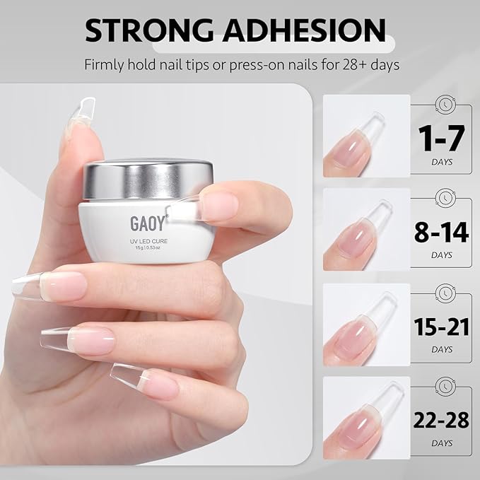 GAOY Solid Nail Glue Gel for Nail Tips, 15g Strong Solid Glue for Press Ons, False and Acrylic Tips, UV Light Cure