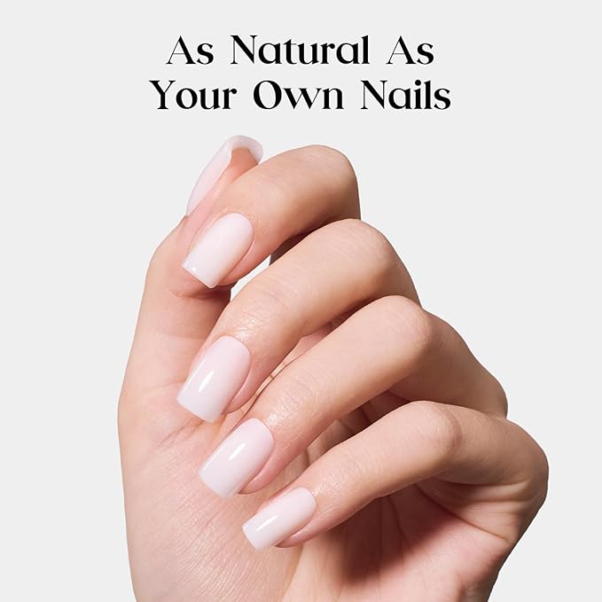 Beetles Natural Milky White Press On, Short Squoval Press On Nails, Soft Nail Gel Nail Kit with Fast-Dry Nail Glue & Adhesive Tabs, 32pcs 16 Sizes, Girls Stick On Nails for Women