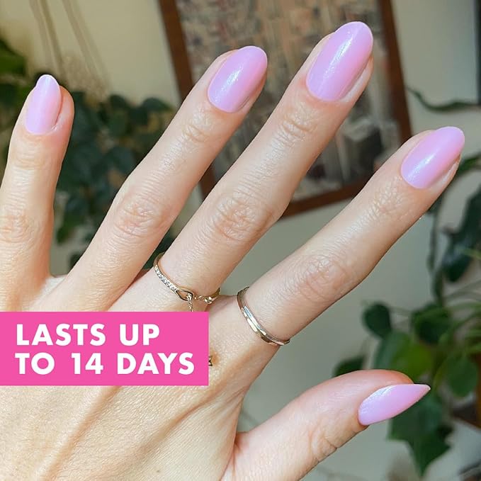 Olive & June Instant Mani Press-On Nails (Glue) | 42 Fake Nails, 21 Sizes | Non-Toxic, Long-Lasting Recycled Materials Realistic Look | Spring Flowers & Patterns | Medium, Oval | Iridescent Pink