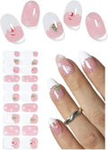 Semi Cured Gel Nail Strips, Pink Snow 20pcs Adhesive UV Sticker, Wraps for Home Manicure DIY