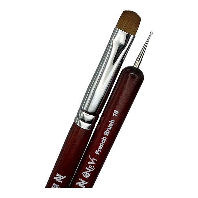 2-Piece Sable Brush Set: Professional Acrylic French Manicure Clean-up Brush and Bend Nail Dotting Pen | Essential Tools for Precision Nail Art and Clean Cuticles (16)