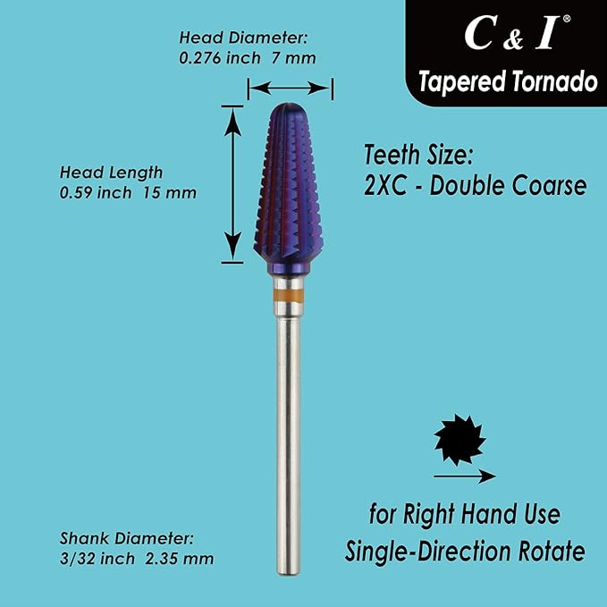 C&I Tapered Tornado & Olive Tornado Nail Drill, E File for Manicure Drill Machine, Professional Nail File to Quick Remove Nail Gels (2XC, Tapered)