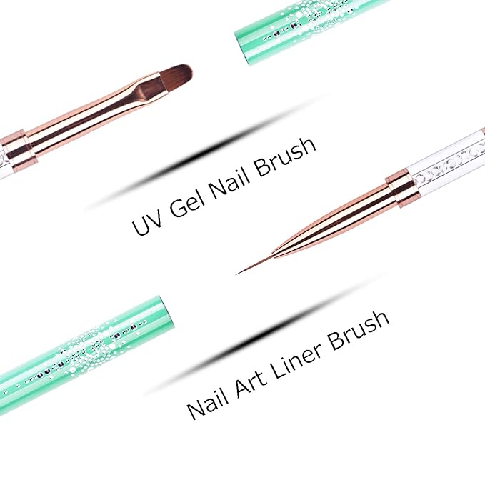1Pcs Dual-ended UV Builder Gel Nail Brush Rhinestone Handle Nail Art Liner Brush Polygel Hard Gel Nail Brushes