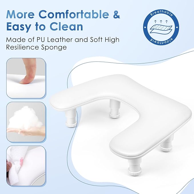 Manicure Arm Rest for Nails Tech: U-shaped Adjustable Nail Armrest - White PU Leather Hand Stand Rest for Manicurists