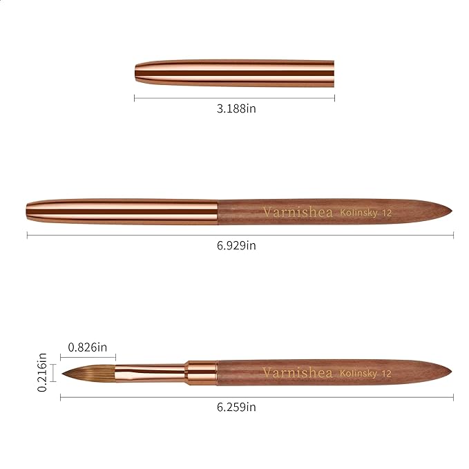 Pure Kolinsky Hair Acrylic Nail Brush Solid Wood Handle Professional Manicure Brushes for Powder Nail Acrylic Application - Salon & DIY Nail Art Essentials - Size 12, 1.0 Count
