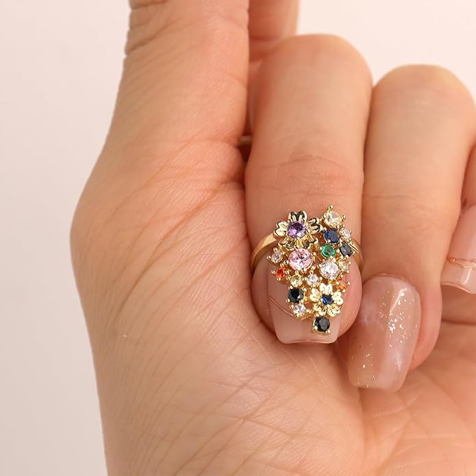 Jean Beau Finger Nail Ring for Women Teen Art Rhinestones Finger Tip Rings Gold Metal Nail Decoration Nail Protect Fashion Jewelry Gift