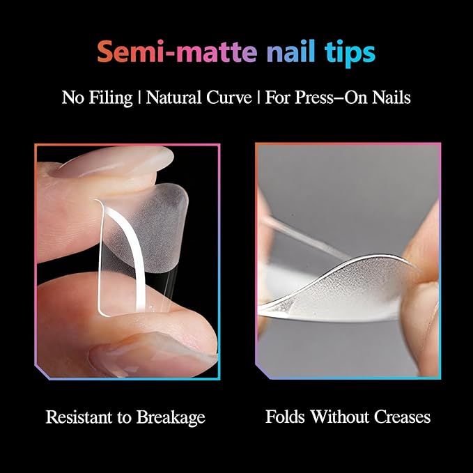 MissCheering Short Almond Nail Tips, 300pcs 15 Sizes Pre-Buffed for Flat Nail Beds, Natural Looking Fake Nails, Low Profile Press Ons for Office Work, Typing, Active Lifestyle & Travel Manicure Kit