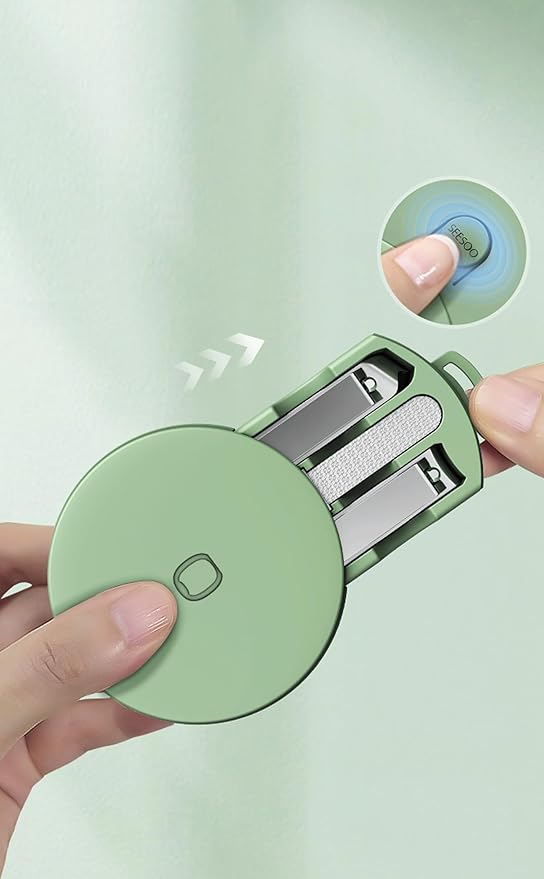 Portable 3-in-1 Stainless Steel Manicure Set with Macaron Green Carrying Case - Includes Nail Clippers, Nail Files, and Cuticle Trimmer - Ideal Travel Nail Cutter Kit for Men and Women