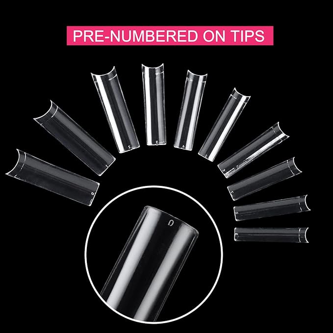 No C Curve Square Flat Nail Tips,SWETIDY 500Pcs XXL Extra Long Acrylic Clear Straight Tapered,Half Cover French Fake Nails for Nail Salon and DIY Nail Art 10 Sizes