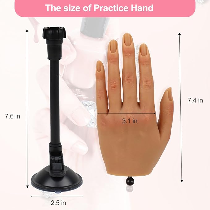 Nail Practice Hand for Acrylic Nails with 516 Pcs Nails, Silicone Fake Hands to Practice Fake Nails Mannequin Hand for Nails Practice and Nail Art Single Left Hand Brown