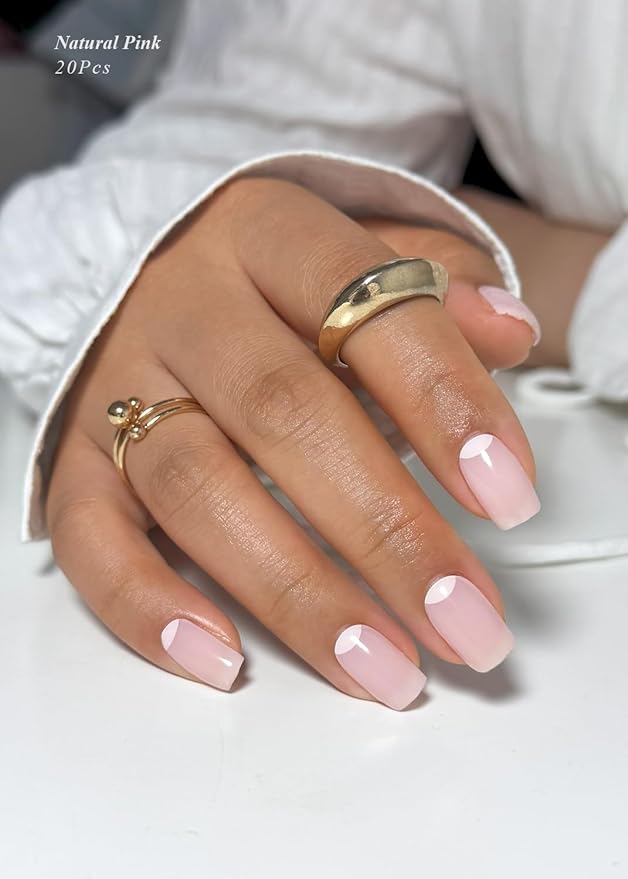 Semi Cured Gel Nail Strips (Natural Pink), Sheer, 20 Pcs Gel Nail Wraps, Stickers, UV Light Required, Salon Quality, Long Lasting