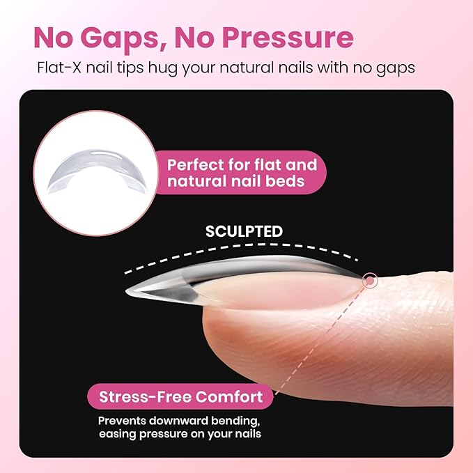 Beetles Flat-X Gel Nail Tips - Medium Square Press-On Nails 16 Sizes 160 pcs | Pre-Etched Half-Matte Full-Cover Soft Gel Tips Fake Nail for Flat & Natural Nail Beds - Easy DIY Salon