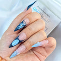 Press on Nails, 3D Blue Wing Design Long Stiletto False Nails with Rhinestone Decor, Reusable Artificial Nail Set for Women (24 Pcs)