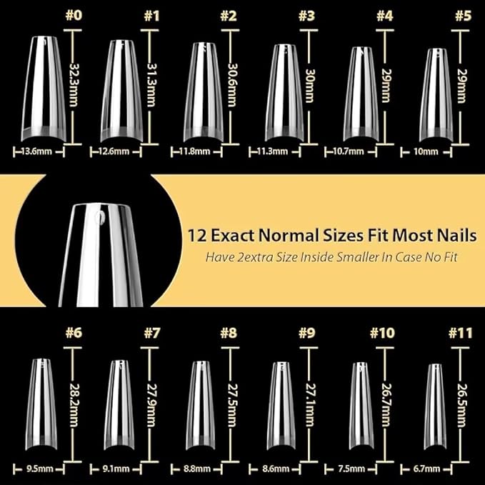 UNA GELLA Gel Nail Tips Coffin - Long Coffin Ballerina Nails Tips Half Cover Ballerina Acrylic Fake Nails 216PCS Falese Nail Tips for Nail Extension 12 Sizes Home DIY Salon