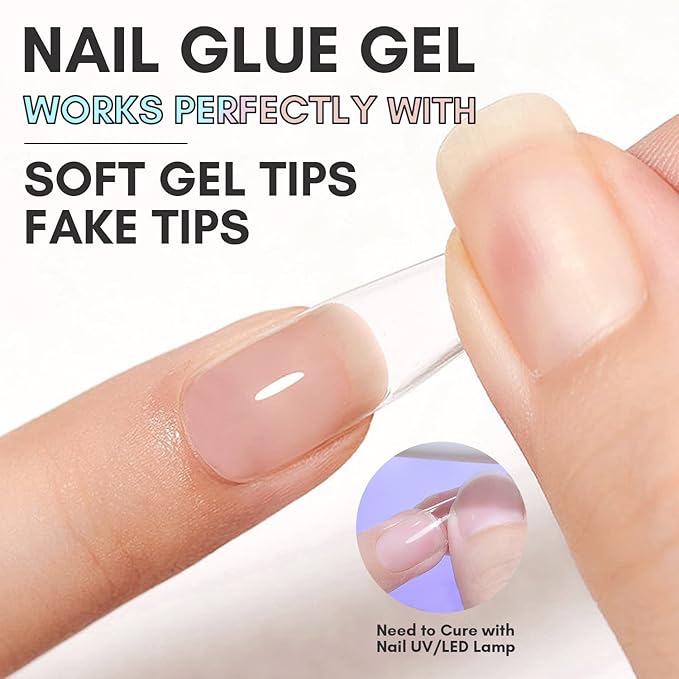 akartt Gel Nail Glue, 3 in 1 Gel Tips Nail Glue for Acrylic Nail Extension Adhesive Bond Bundle 3D Painting Gel Clear Nail Gel for Naills Art Chrome Nail Powder Sculpting Gel No Wipe UV Gel
