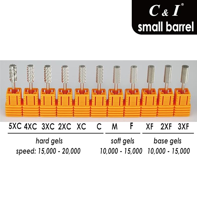 C & I Small Barrel Nail Drill Bits, Professional Electric File for Manicure Drill Machine, Nail Gels Remove, 3/32” (Medium -M)