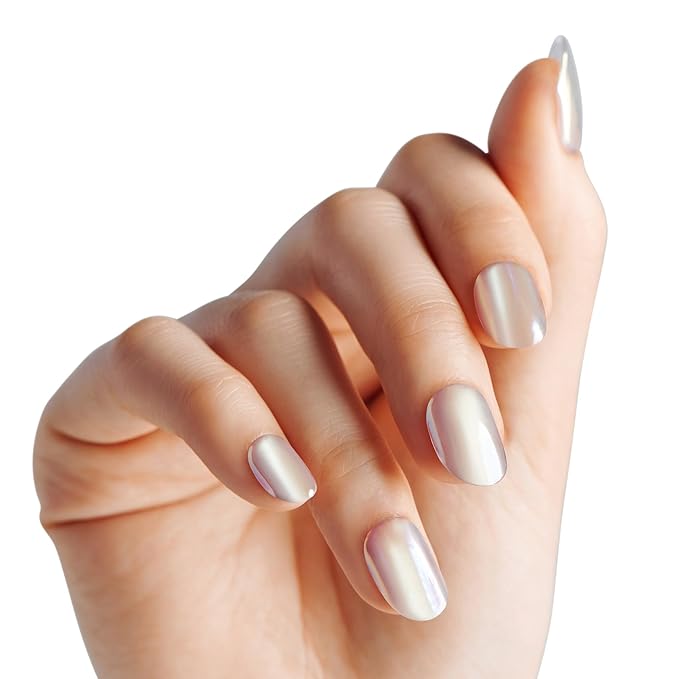 KISS colorFX by imPRESS Press On Nails , ‘Sour Love’, Solid White with Pearlescent Finish, Short Oval, IMPROVED adhesive, Includes 30 Fake Nails, Prep Pad, 1 Manicure Stick, 1 Mini Nail File