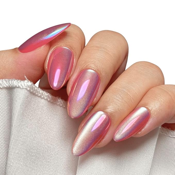 Maniology Press-On Nails Magnetic Angel | Medium Almond Shape Nail Tips – Fuchsia Pink Color Luminous Finish, Reusable, Durable & Easy Application, 30-Piece 15 Sizes False Nails Kit
