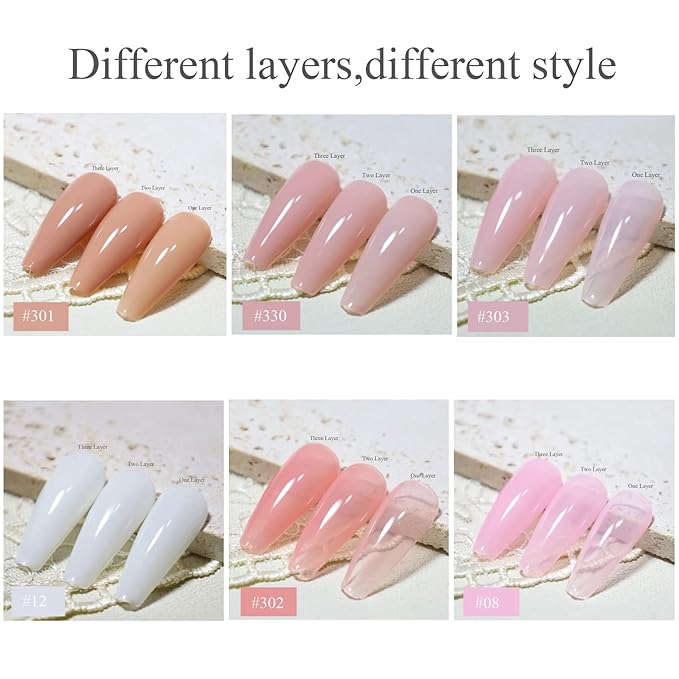 FZANEST Gel Nail Polish Jelly Nude Set,Sheer Natural Milky Pink 6 Colors Gel Polish Nail Kit Soak Off LED UV Varnish Nail Art Manicure Kit