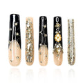 2025 100% Handmade Nails Long and Reusable PMMA Acrylic Press on Nails With Rhinestone Spot Black Design Reusable Full Coverage Fake Nails Handmade Nails Ladies Fake Nail Set (Black, M)