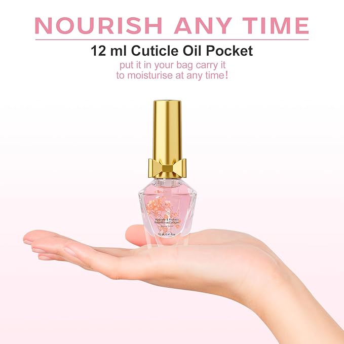 JIASHENG Cuticle Oil, Scented Cuticle Nail Oil Infused with Real Flowers, Hydrates, Moisturizes, Strengthens, Repairs, Revitalizing Cuticle Oils for Nails Damage Dry Cuticle, Peach, 12ml