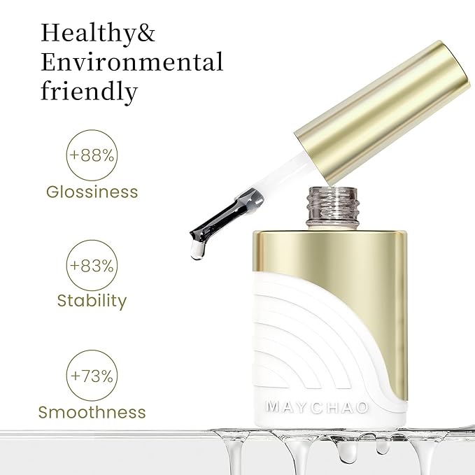 MAYCHAO Glossy Gel Top Coat, 15ml No Wipe Diamond Shine Top Coat Soak Off Nail Lamp Gel Nail Polish Glossy Finish Long Lasting for Home Nail DIY Manicure, 0.5 OZ