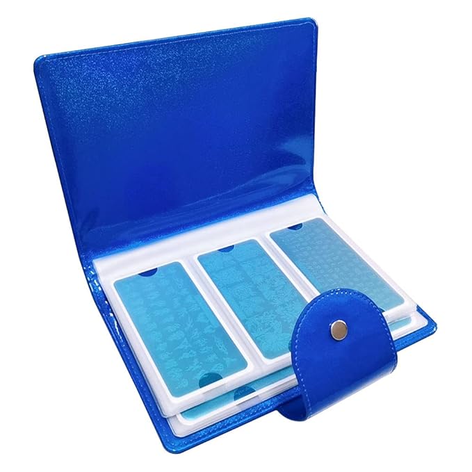 50 Slots Image Stamper Plate Collection Nail Art Stamp Plate Stamping Plates Cases Stamp Nail Template Organzier for 6.0x12.0cm and 9.5X14.5CM Nail Art Plates(Dark Blue)