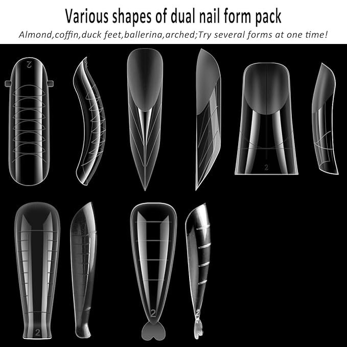 Dual Forms for Polygel, 348PCS Nail Molds for Builder Gel, 12 Sizes Stiletto Ballerina Coffin Dual Forms Poly Gel Tips, Extension Form with 10PCS Nail Clips Extension Tools Kit