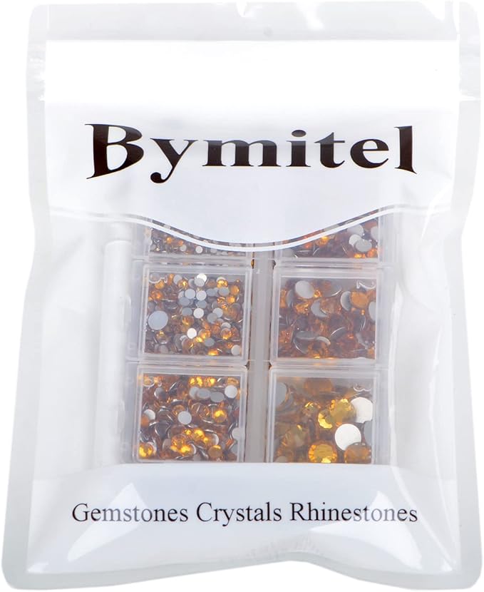 Bymitel 5000 Pieces 6 Mixed Sizes Glue Fix on Glass Rhinestones Round Crystal Gems Flatback for DIY Jewelry Making with one Picking Pen (6-Sizes 5000PCS, Topaz)