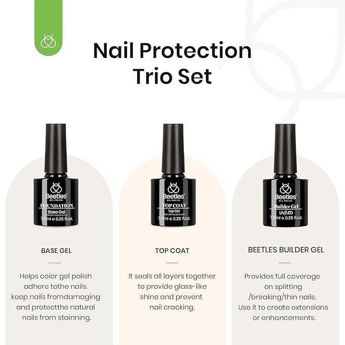 Beetles 3 Pcs 7.5ml Builder Nail Gel No Wipe Base Top Coat Set with Beetles 23Pcs Pastel Color Gel Nail Polish Kit