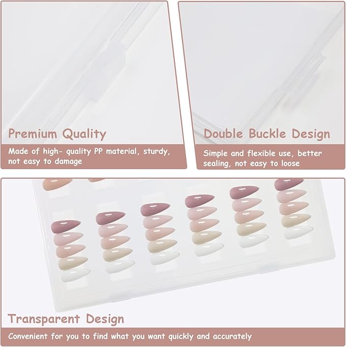 Large Clear Press on Nails Storage Box, Empty Press on Nails Packaging Box Set with Double-sided Adhesive Tape and 50 Arcylic Nail Display Stand Can Be Used to Store and Store Personal Items