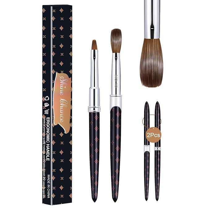 2Pcs Acrylic Nail Brushes Set, 100% Pure Kolinsky Size 10 Nail Art Brush & Small Clean Up Brush, Art Design & Polish Mistake Cleaning Manicure Tools for Women Acrylic Application