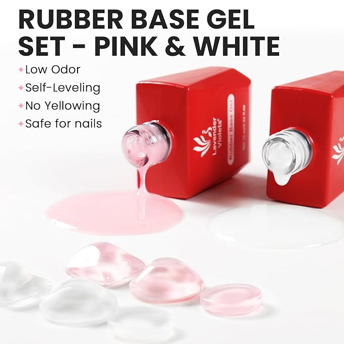 Lavender Violets 2pcs 15ml Builder Gel Rubber Base Gel Polish Pink & White Neutral Colors for Nails Thickening, Nail Strengthening Extension Repair Natural Nails Base & Color 2in1 A110+A112