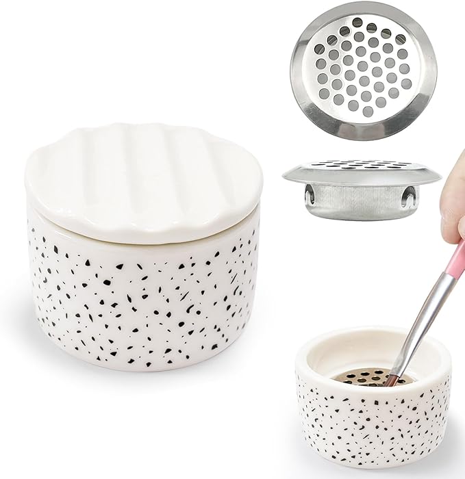 Nail Brushes Washing Cup, Monomer Dish, Dappen Dish with Lid, Easy Cleaning Portable Mesh, Acrylic Brush Cleaner & Nail Brush Holder, Nail Art Brush Washer for Nail Sequins Glitter Powder (NAPB072)