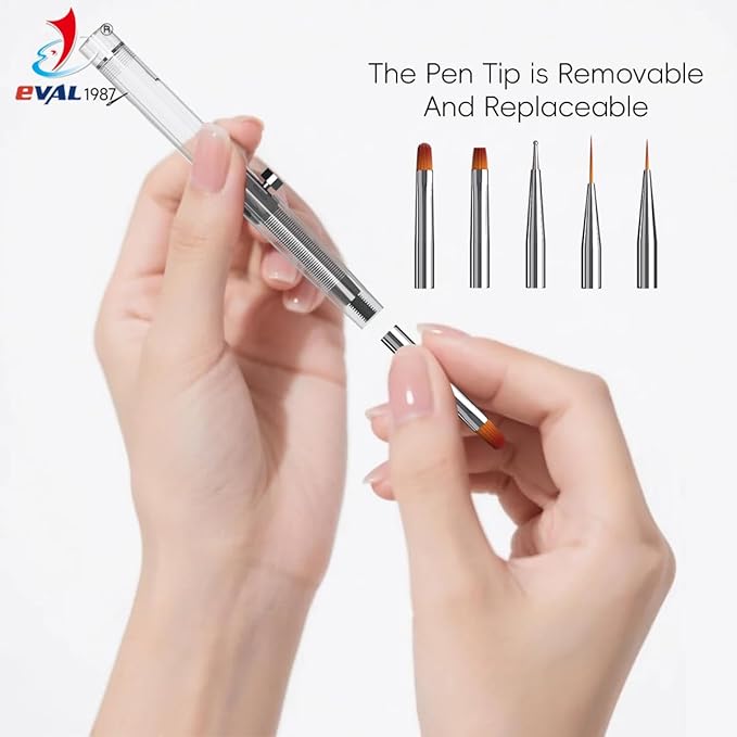 Nail Art Brushes Set, YIHUALE Push Contact Builder Nail Extension Gel Brush, Gel Polish Art Design Pen Painting Tools, Nail Art Liner Brush and Dotting Pen for Salon, DIY (White, 2+3)