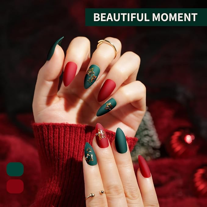 Teenitor Almond Press On Nails, 12 Color 288Pcs Matte Glue On Nails Almond Shape Press On Nails Medium Length Fake Nails