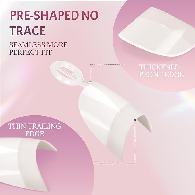 Ranrose 600pcs Short Nail Tips- Oval Half Cover False Tips 12 Sizes French Acrylic Nails for DIY Nail Salon
