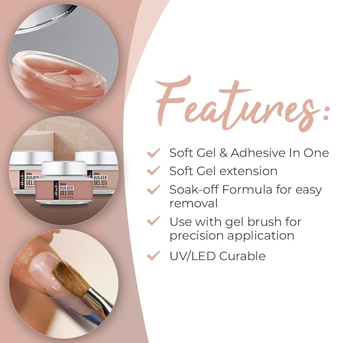 ibd Dual Builder Gel in Warm Nude, Soft Gel and Adhesive, Easy Soak Off, 0.5 oz