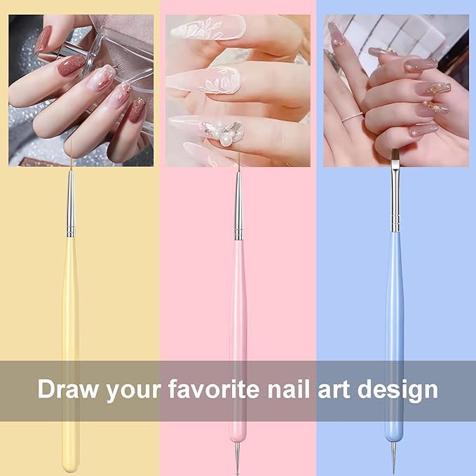 Nail Art Brushes Set 6Pcs - Professional Nail Design Pens with Gel Extension Brush, Polish Brush, Builder Brush, Liner Brush, Carved Brush & Dotting Pen for Acrylic/Gel/Polish, DIY Home & Salon Use