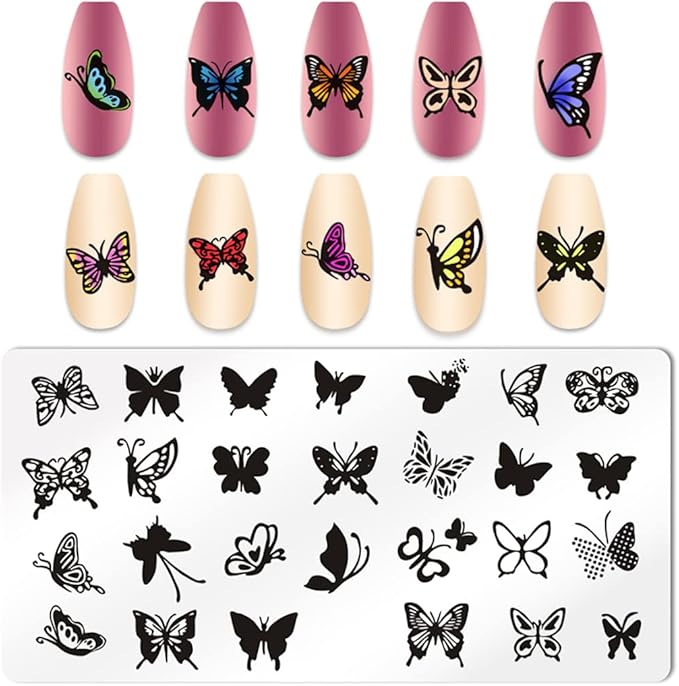 6pcs Butterfly Nail Stamping Plate Nail Stamping Kit for Nails Butterfly Flower Bird Feather Leaf Image Plates Stamper Kit Nail Stamping Plates for Nails