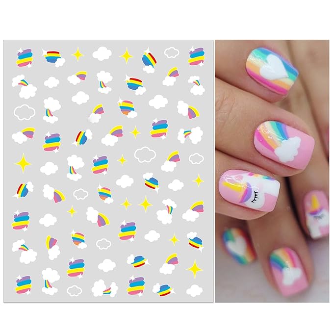 Nail Stickers for Kids - Cute 3D Self-Adhesive Designs, Flowers Leaves Animals Fruits DIY Nail Art Decals for Little Girls, Toddler (8 Sheets)