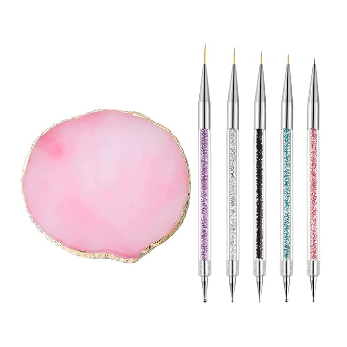 5 Pieces Nail Polish Pens for Nail Art Resin Nail Art Palette Nail Holder Mixing Palette Nail Design Brushes
