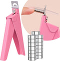 Light Pink Metal Premium Nail Clippers with Magnet Sizers for Acrylic Nails, Professional Stainless Steel Fake False Nail Tip Clipper Cutter Trimmer, Manicure Tool for Salon Home Nail Art