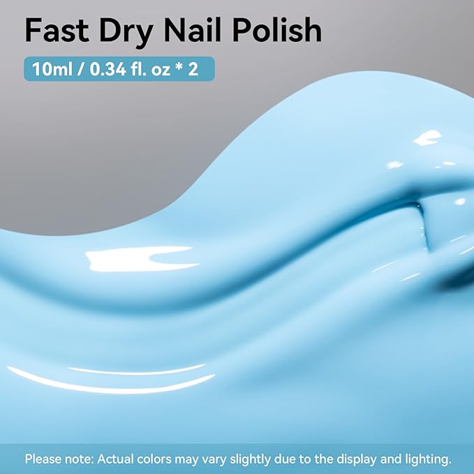 Dusty Gray Blue Nail Polish, 2 Colors Fast Air Dry Fingernail Polish Duo, Light Blue, Non-Gel, Vegan, Opaque, Long-lasting Glossy Nail Art DIY Home Travel Manicure