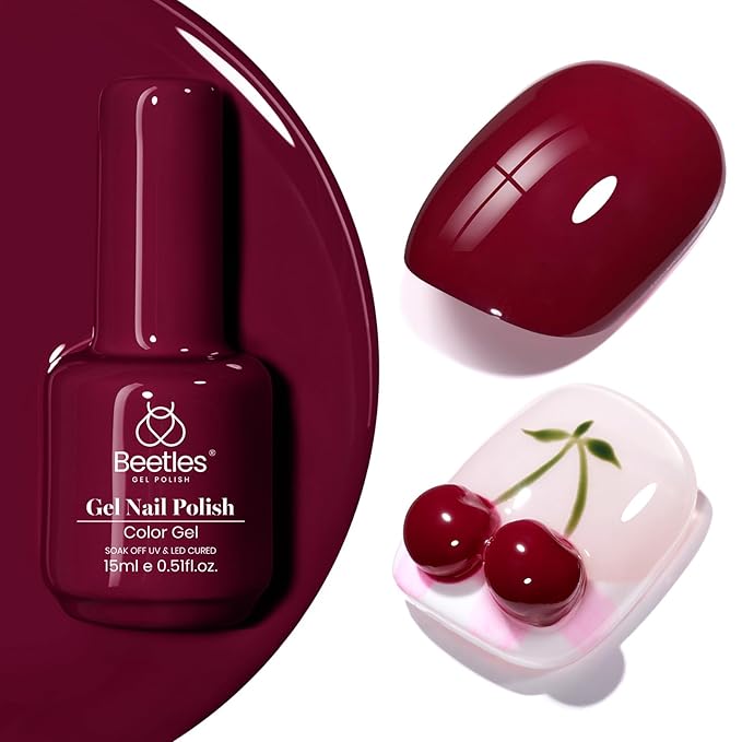 Beetles Burgundy Red Gel Polish-15ml Burgundy Dark Red Gel Nail Polish UV LED Nail Lamp DIY Wine Color Nail Art Design Gift for Women