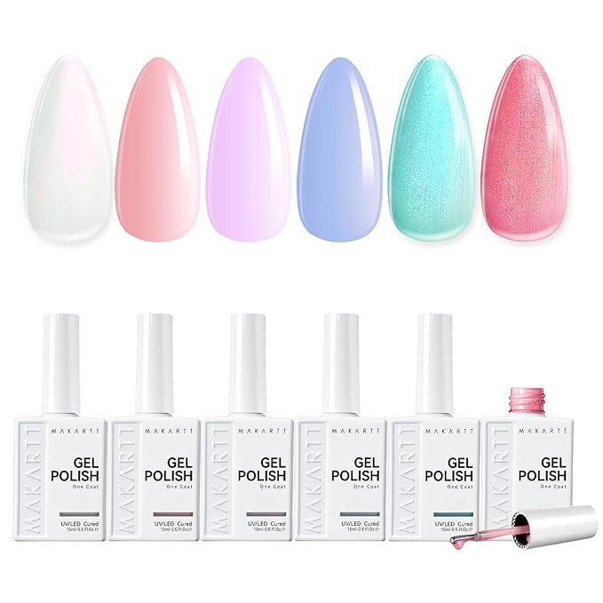 Makartt Gel Nail Polish Set 15ml, 6 Colors Gel Polish Kit High-Gloss Nude Purple Blue Shimmer White Red Green Soak Off Salon-Grade UV Nail Art Manicure DIY Salon Home - Spring in Bergen
